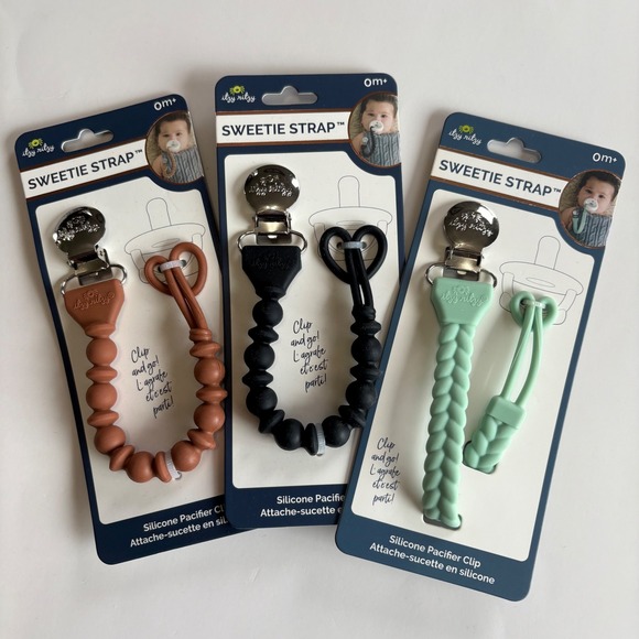 Itzy Ritzy Sweetie Strap Bundle 3 Piece Brown Black Mint Neutral Infant Paci NEW - Picture 1 of 2